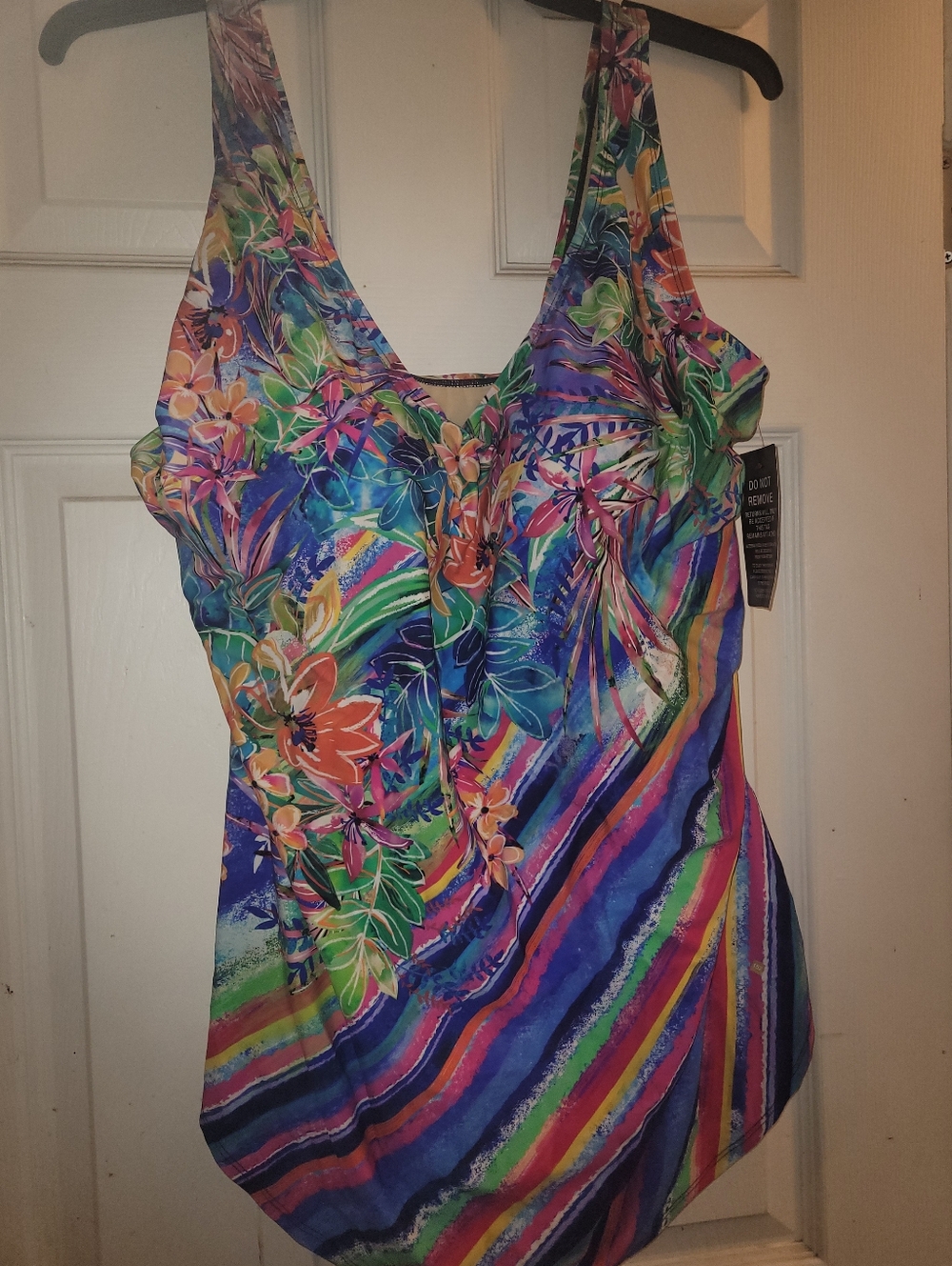 Swim365 Multicolor Floral & Striped One-Piece Sarong Swimsuit